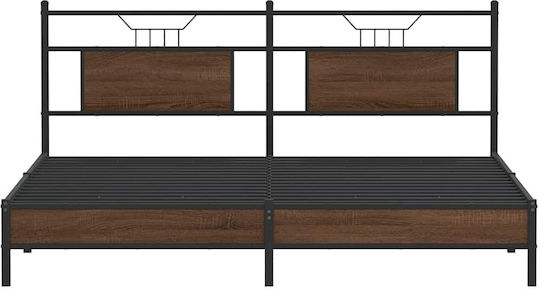 King Size Wooden Brown Bed with Slats for Mattress 183x213cm