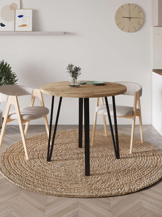 Xana Round Table Dining Room Wooden with Metal Frame Sepet Oak 90x90x77.5cm