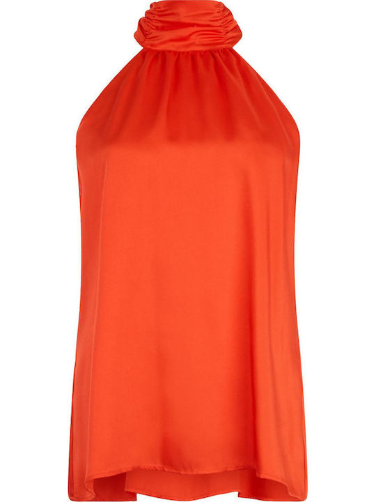 Damen Bluse Satin Koralle