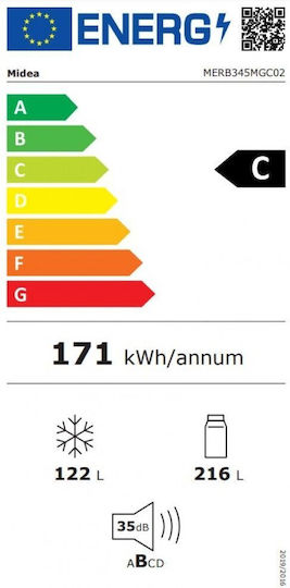 Midea 338лт В185xШ59.5xД70см. Inox MERB345MGC02