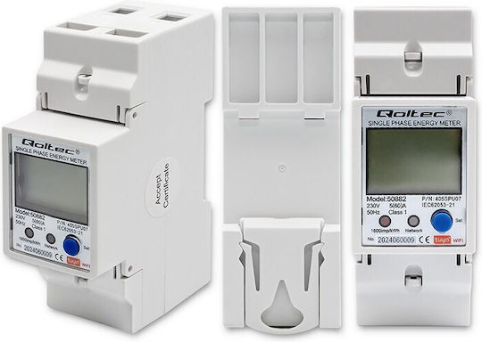 Qoltec 50882 Single Phase Electronic Energy Consumption Meter Din Rail Wi-fi Tuya 230v Lcd