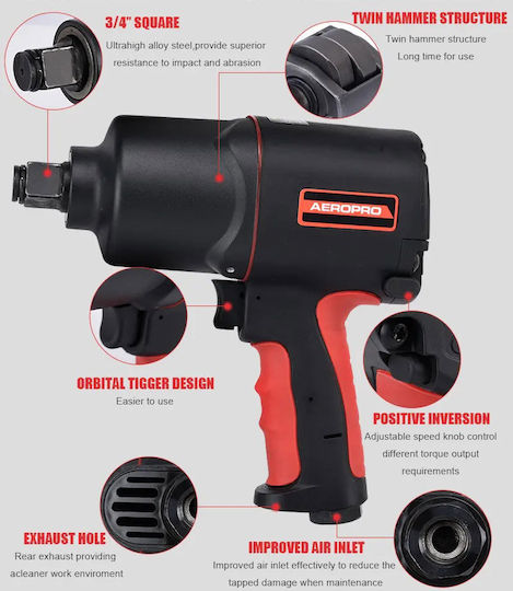 513045 Cheie Cu Impact Pneumatic 3/4" Cuplu Maxim 138.17kgm