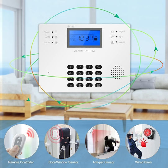 Sistem de alarmă 4G, 17 piese, control de la distanță fără fir prin apel SMS, alarmă sirenă 120dB, senzor de ușă, senzor de protecție pentru animale de companie, casă, apartament, garaj