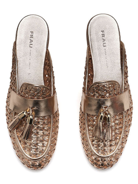Flat Δερμάτινα Mules σε Χρυσό Χρώμα