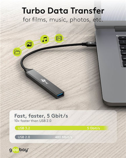 Goobay Hub 4 Θυρών USB 3.2 με σύνδεση USB-C Γκρι