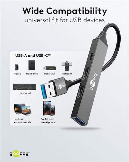 Goobay USB 3.2 4 Port Hub with USB-A Connection Gray