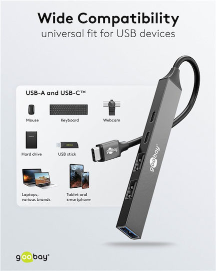 Goobay USB-Hub 5 Anschlüsse USB 3.2 mit USB-C Verbindung Grau