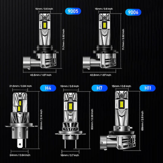 NovSight Лампи Автомобила & Мотоциклета HB3 LED 6500К Хладно бяло 12-24V 70W 2бр