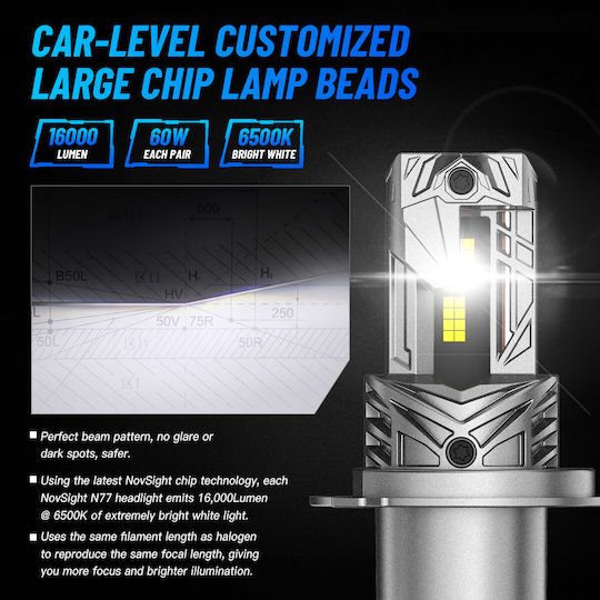 NovSight Lamps Car & Motorcycle H4 LED 6500K Cold White 12-24V 60W 2pcs