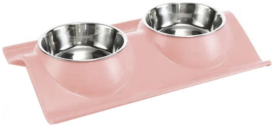 ATL Edelstahl Schalen Futter & Wasser für Hund & Katze auf Basis von 2x 11cm in Rosa Farbe