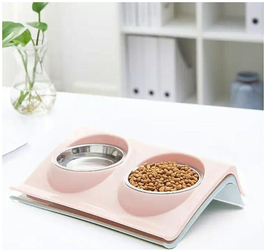 ATL Edelstahl Schalen Futter & Wasser für Hund & Katze auf Basis von 2x 11cm in Rosa Farbe