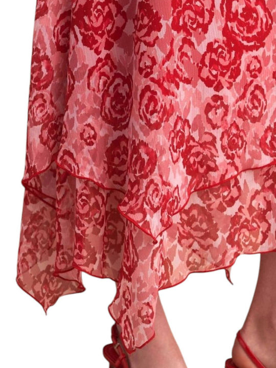 Midi Skirt Floral Red