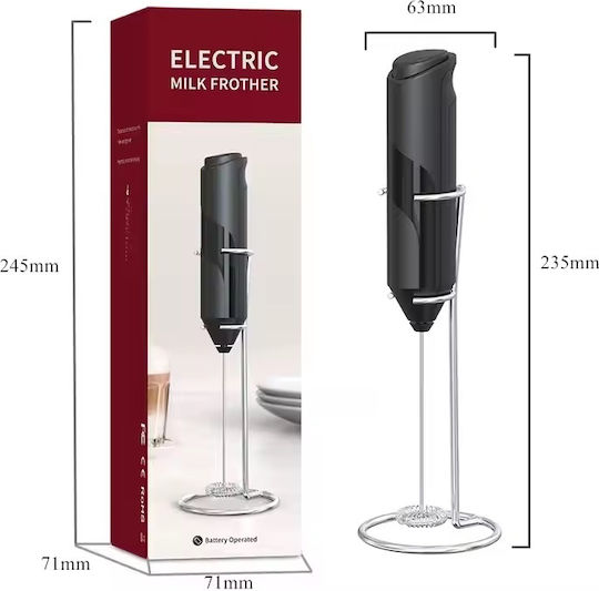 Spumantor de Lapte Mini cu Baterii Lungime Bază 22 Cm Negru