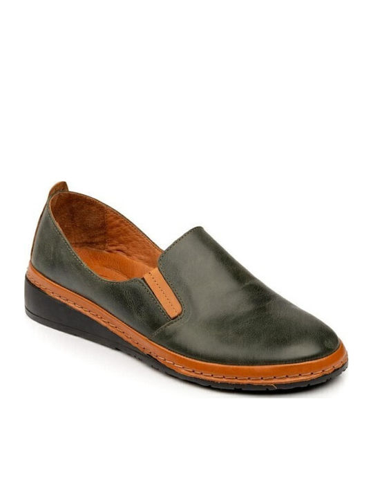 Ανατομικά Γυναικεία Slip-On Δερμάτινα Χακί