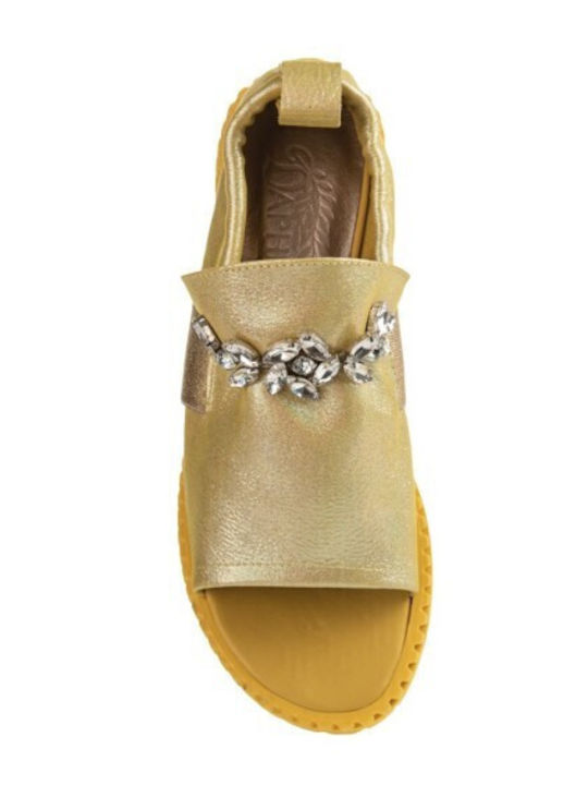 Daphne Leather Women's Flat Sandals in Gold Color