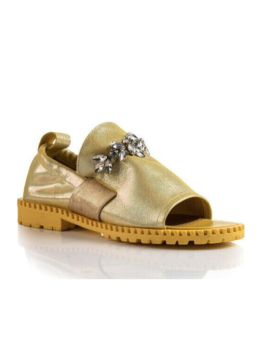 Daphne Leather Women's Flat Sandals in Gold Color