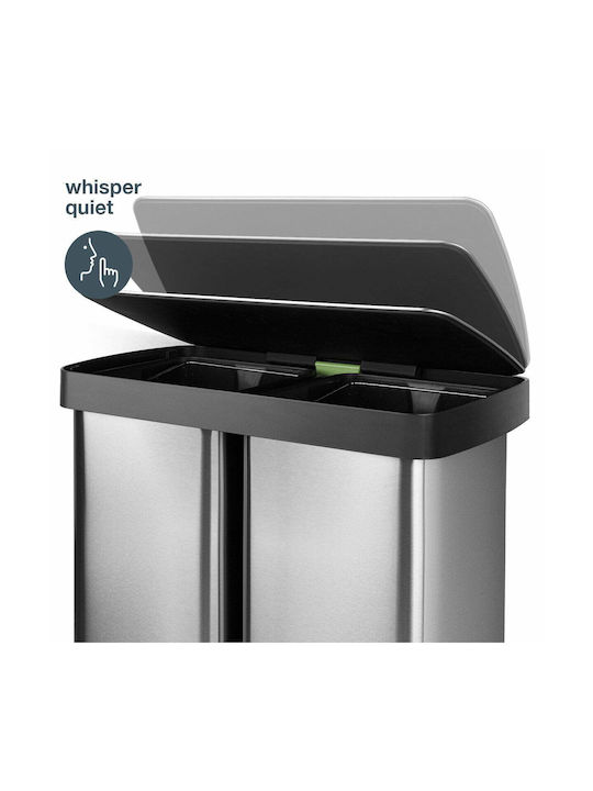 HKoenig Coș De Gunoi De Reciclare Din Oțel Inoxidabil Cu Pedală Argintiu 58.5x61.5x30.5cm