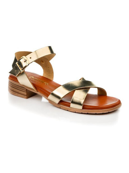 Boxer Leather Women's Sandals Gold with Low Heel