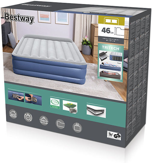 Bestway Φουσκωτό Στρώμα Ύπνου Διπλό με Ενσωματωμένη Ηλεκτρική Αντλία 203x152x46εκ. Γαλάζιο