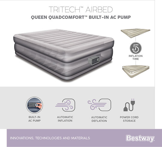 Bestway Double Camping Air Mattress With Integrated Electric Pump 203x152x51cm Blue