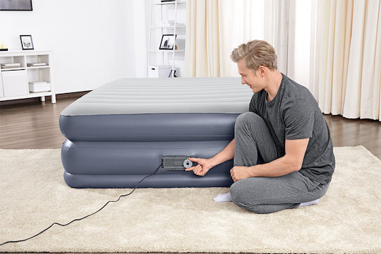 Bestway Double Camping Air Mattress With Integrated Electric Pump 203x152x51cm Blue