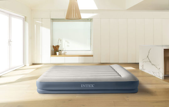 Intex Air Mattress Double with Integrated Pump Mid-Rise Queen 203x152x30cm Gray