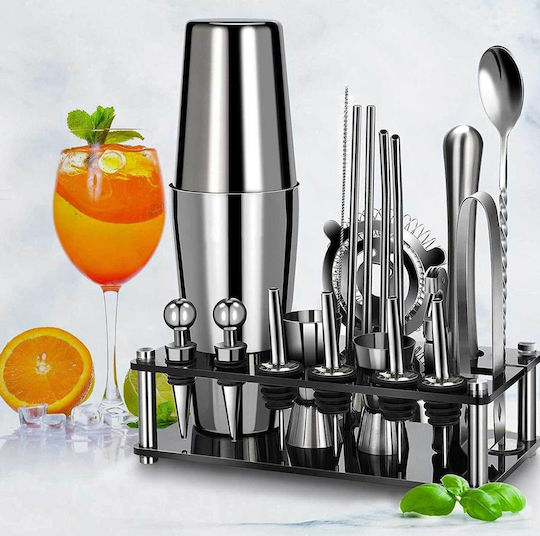 Chulovs 20-teiliges Cocktail-Shaker-Set Boston Barkeeper Edelstahl Acrylständer Professionelle Barwerkzeuge Getränkemischung