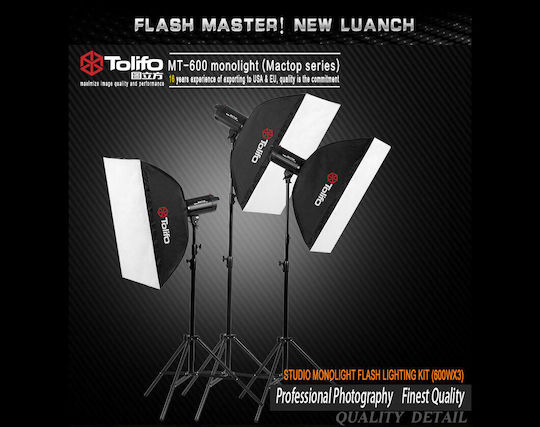 Tolifo 3 X Photography Studio Flash Tripods & Accessories All In One 1800 W