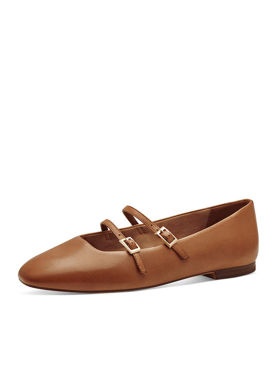 Leather Ballerinas With strap Tabac Brown