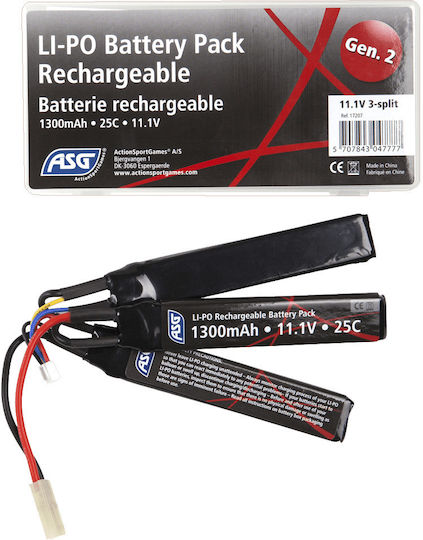 Asg Li-Po Battery 11.1V 1300mAh 25C 3S for RC Vehicle 3 Pieces