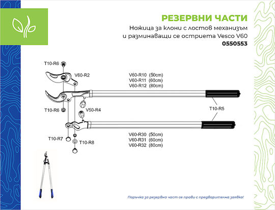 Foarfecă de crengi Hydrostab Vesco V60 cu mecanism cu pârghie și lame divergente 800 mm