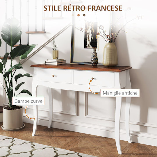 Wooden Console Table Λευκό Και Σκούρο Καφέ L100xW35xH76.5cm