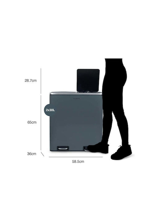 Les Collectors Abfalleimer Abfall aus Edelstahl mit Pedal Gray 58.5x65x36cm 1Stück