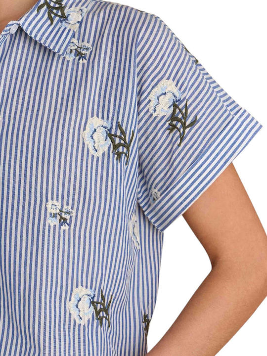 Women's Striped Short Sleeve Shirt Blue