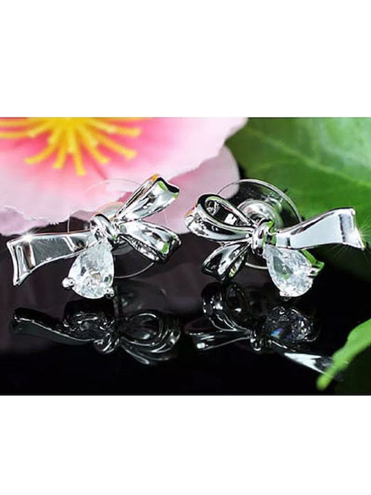 Сребърни обеци с покритие във формата на панделка със Swarovski кристали Aimee, размер на обеците 2.2см X 1см