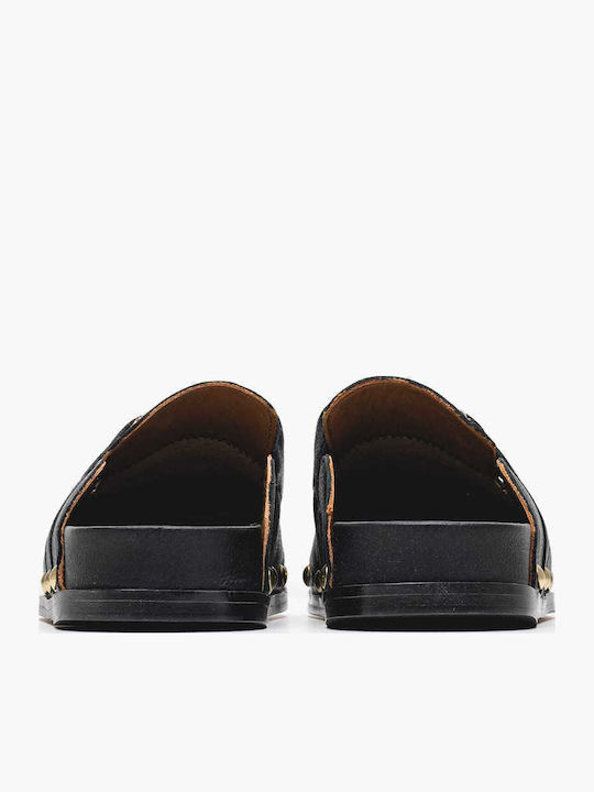 Leder Mules mit Absatz in Schwarz Farbe