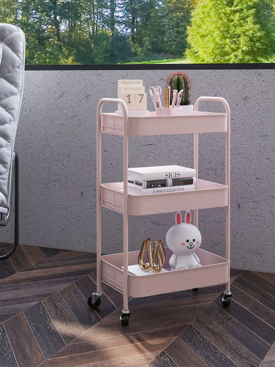 HomCom Metallic Kitchen Trolley 3 Tiers Pink 45x30.6x79cm