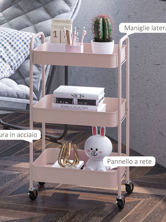 HomCom Metallic Kitchen Trolley 3 Tiers Pink 45x30.6x79cm