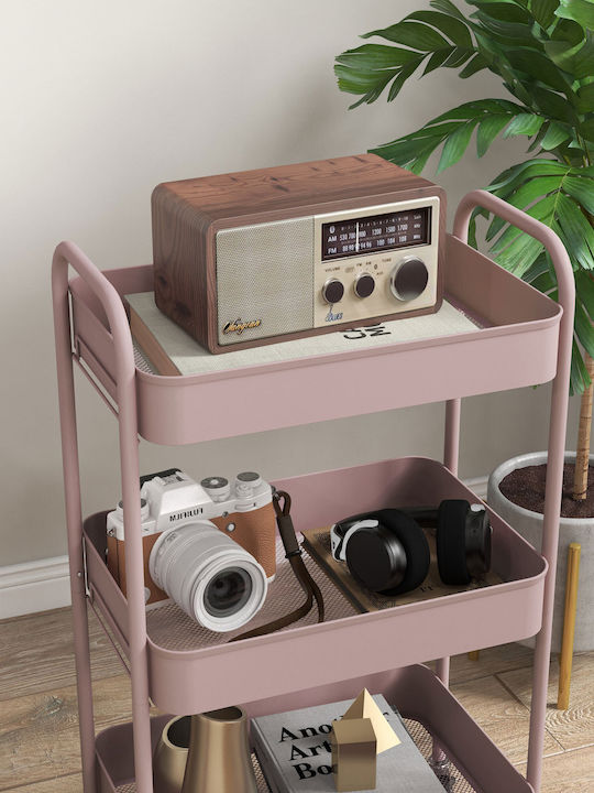 HomCom Metallic Kitchen Trolley 3 Tiers Pink 45x30.6x79cm