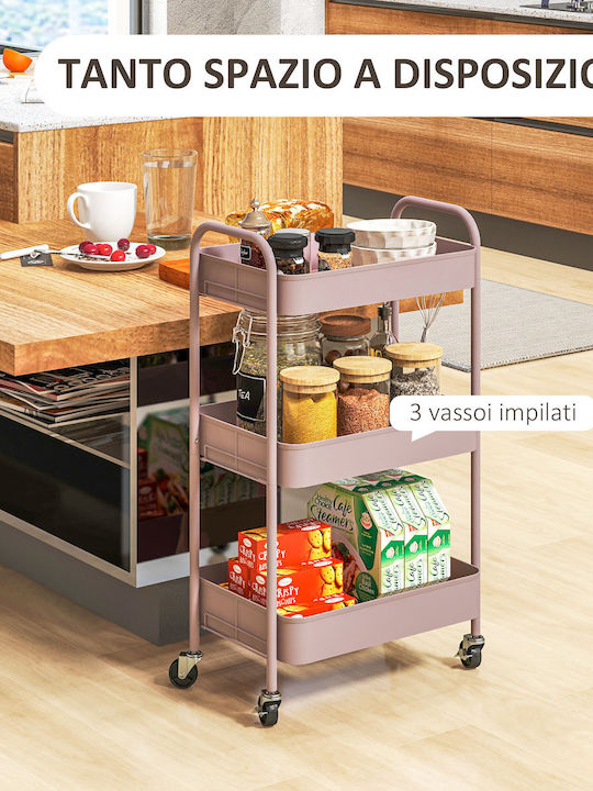 HomCom Metallic Kitchen Trolley 3 Tiers Pink 45x30.6x79cm