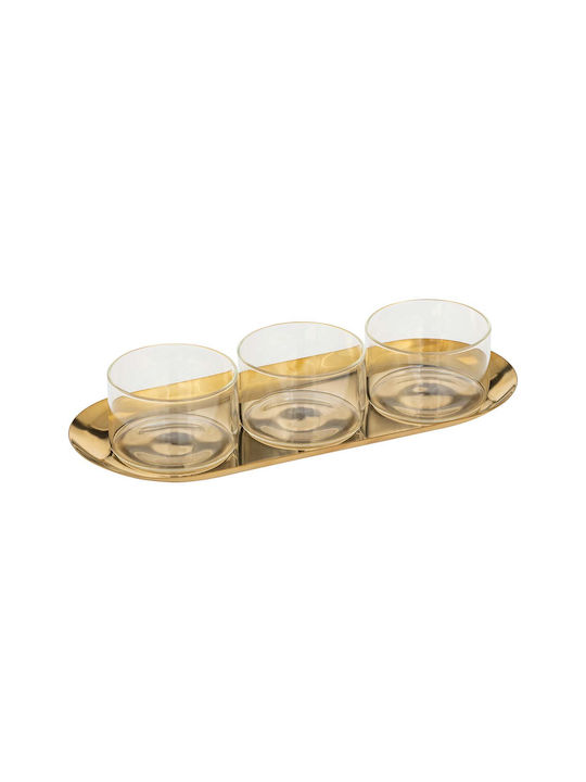 Γυάλινη Ορντεβιέρα 3 Θέσεων Χρυσή Π30xΜ12xΥ5cm