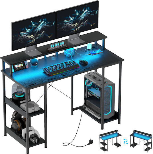 Computer Office Wooden Black with Metal Legs, LED & USB ports 120x50cm