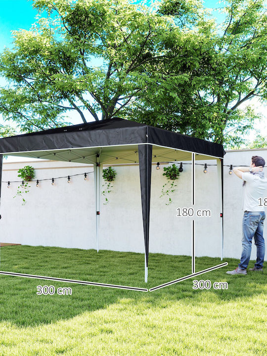 Outsunny Gazebo Garten Schwarz 3x3m