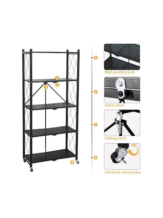 Kitchen Trolley Metallic 4-Tier Black 73x34x160cm