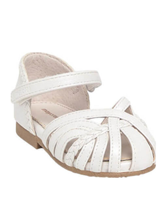 Kids Leather Ballerinas with Hoop & Loop Closure White