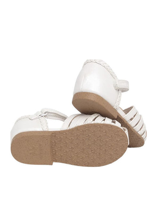 Kids Leather Ballerinas with Hoop & Loop Closure White