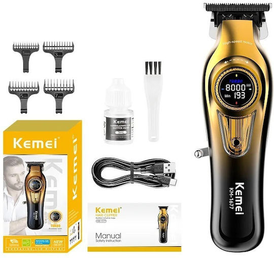 Kemei Επαγγελματική Επαναφορτιζόμενη Κουρευτική Μηχανή Χρυσή KM-1677