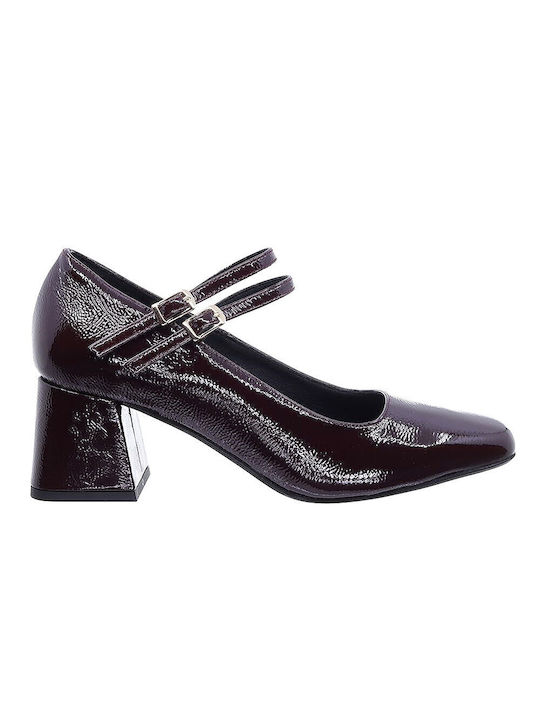 Maison Minrelle Patent Leather Pointed Toe Burgundy Heels with Strap