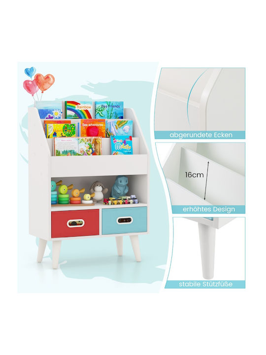 Kids Wooden Bookcase White 63x30x97cm