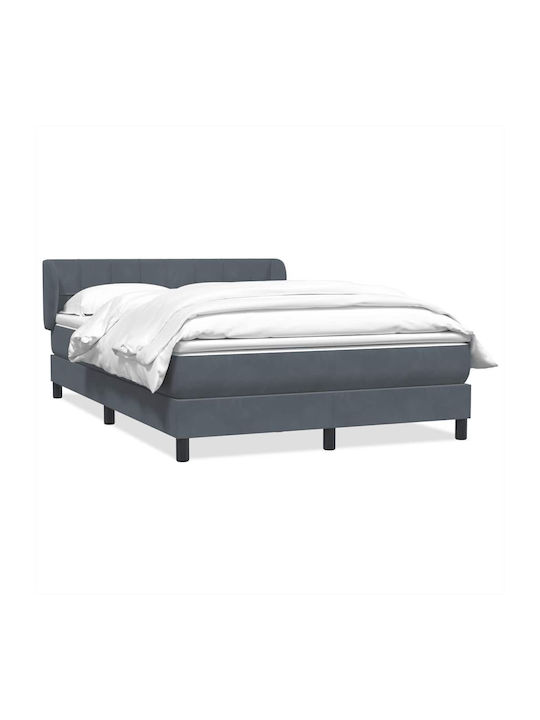 Pat Dublu Tapitat cu Material Gri Închis cu Plăci și Saltea 160x210cm